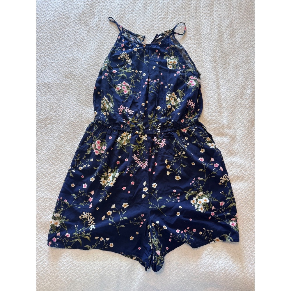 Old Navy Navy Blue Floral Halter Neck Sleeveless Romper Size M